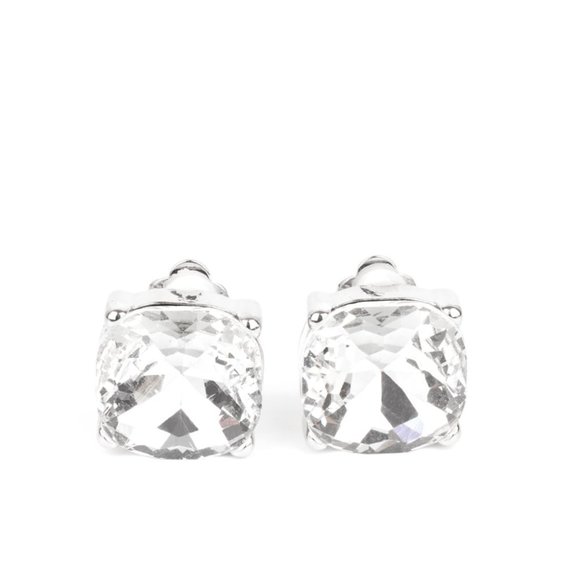Bombshell Brilliance White Clip-On Earrings - Picture 2 of 2